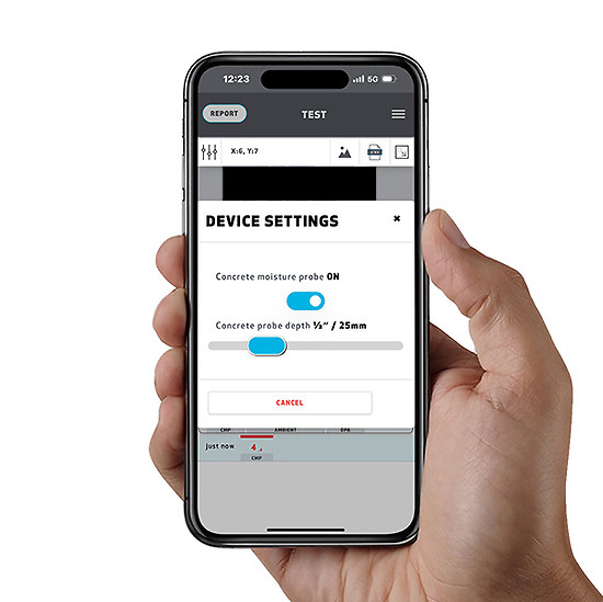 Tramex Meters App Concrete Moisture Probe screen