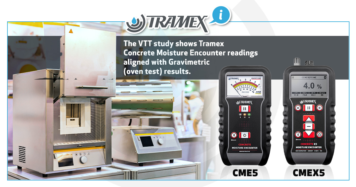 Tramex Concrete Moisture Meters are calibrated using the Gravimetric testing method as a baseline